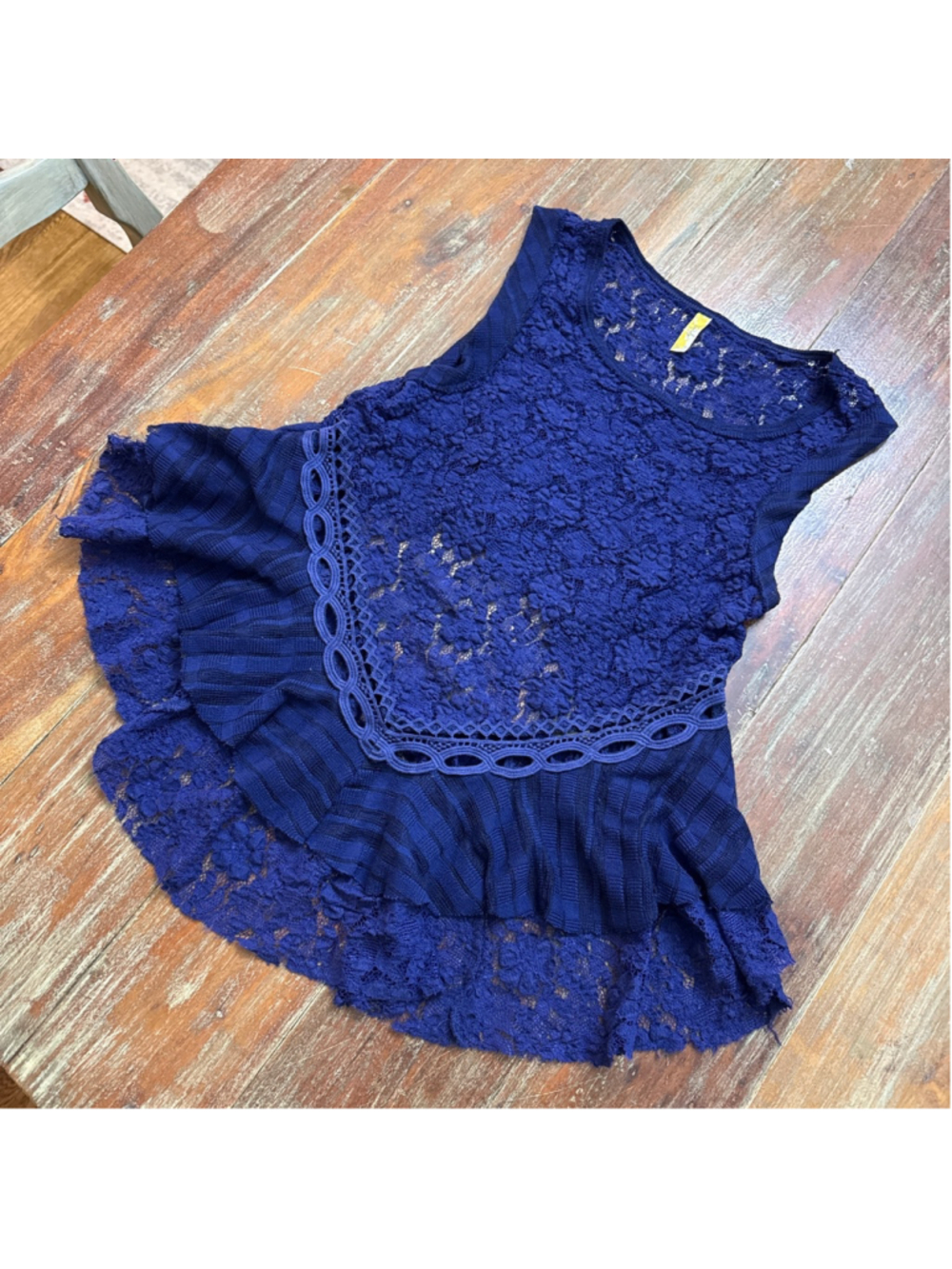 Free People Violet Sheer Floral Lace Back Cutout Ruffle Hem Trapeze Tank Top XS